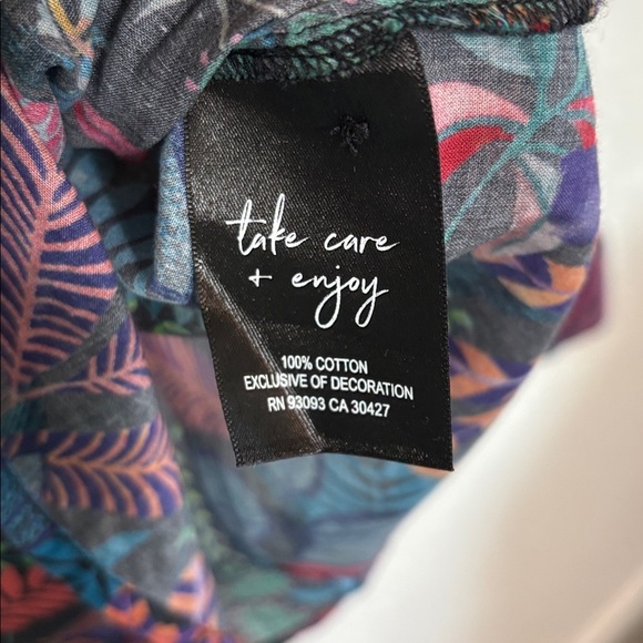 Nic+Zoe 100% Cotton Lightweight Button Down Tropical Print Black Top Size Medium - Picture 3 of 5